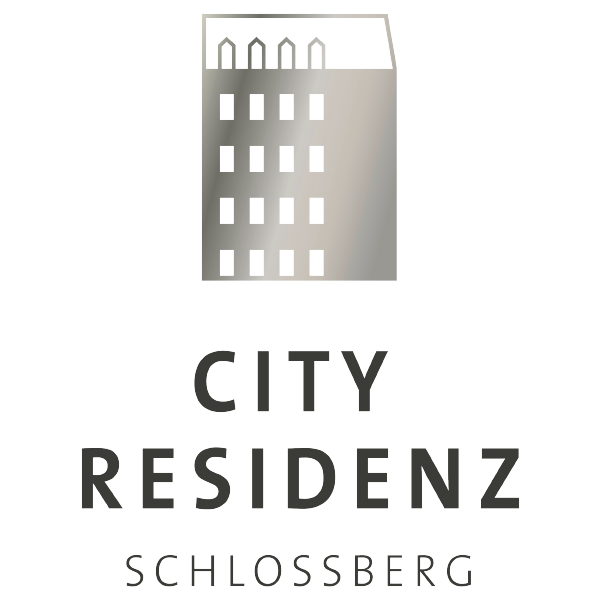 Silberne Abbildung der City Residenz Schlossberg als icon Silhouette